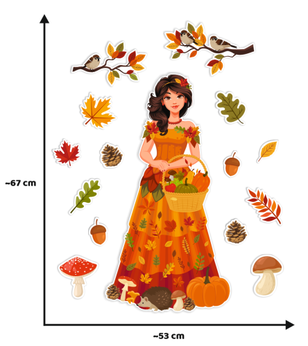 Dekoracja jesienna na okna "Pani Jesień" - wzór 2 (dwustronna)