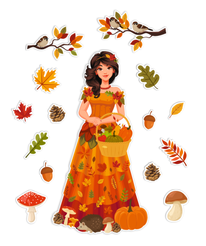 Dekoracja jesienna na okna "Pani Jesień" - wzór 2 (dwustronna)