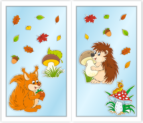 Dekoracja jesienna - DUŻE JESIENNE ZWIERZĄTKA (~A3, dwustronna)