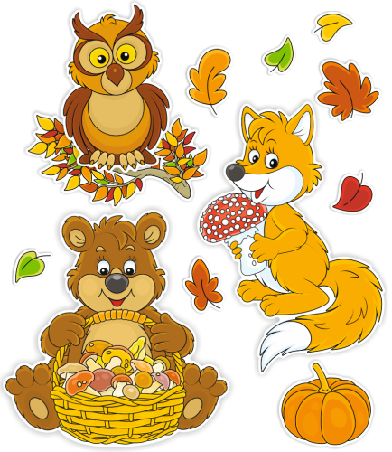 Dekoracja jesienna - DUŻE JESIENNE ZWIERZĄTKA - wzór 2 (~A3, dwustronna)