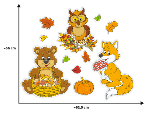 Dekoracja jesienna - DUŻE JESIENNE ZWIERZĄTKA - wzór 2 (~A3, dwustronna)