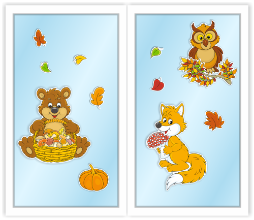 Dekoracja jesienna - DUŻE JESIENNE ZWIERZĄTKA - wzór 2 (~A3, dwustronna)