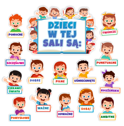 Dekoracja na drzwi "Dzieci w tej sali są:..." - wzór 4
