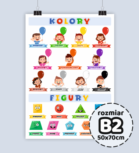 Duży plakat edukacyjny - KOLORY I FIGURY ( rozmiar B2 50x70cm)