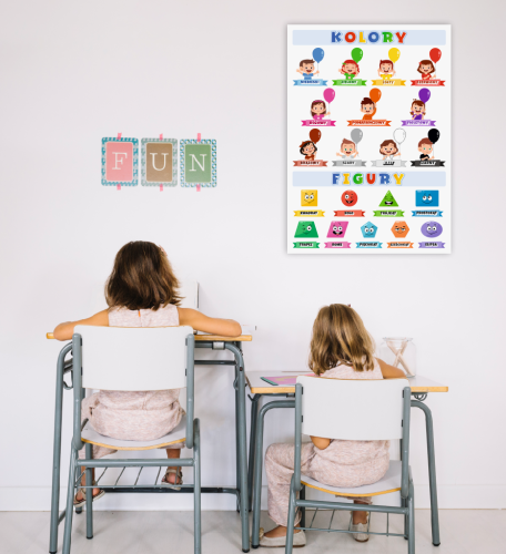 Duży plakat edukacyjny - KOLORY I FIGURY ( rozmiar B2 50x70cm)