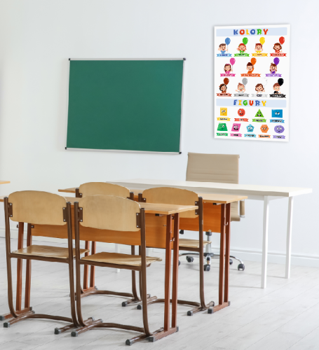 Duży plakat edukacyjny - KOLORY I FIGURY ( rozmiar B2 50x70cm)