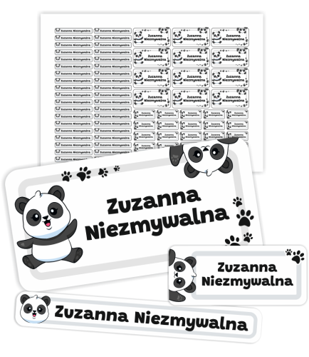 Naklejki imienne do podpisywania (wodoodporne, 70 szt.) - PANDY