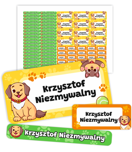 Naklejki imienne ZESTAW (wodoodporne, 70 szt.) - PIESKI
