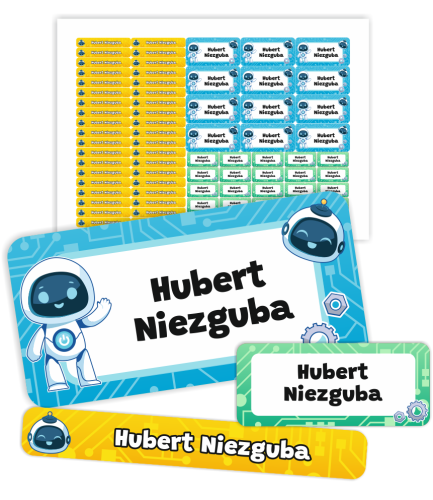 Naklejki imienne ZESTAW (wodoodporne, 70 szt.) - ROBOTY
