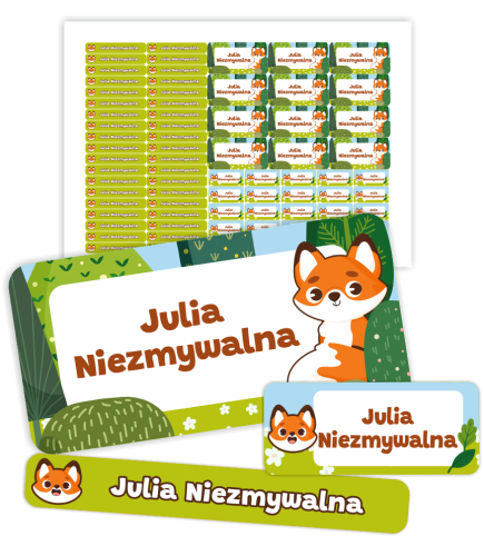 Naklejki imienne ZESTAW (wodoodporne, 70 szt.) - LISKI
