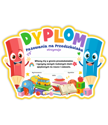 DYPLOM KSZTAŁT - PASOWANIE NA PRZEDSZKOLAKA - KREDKI