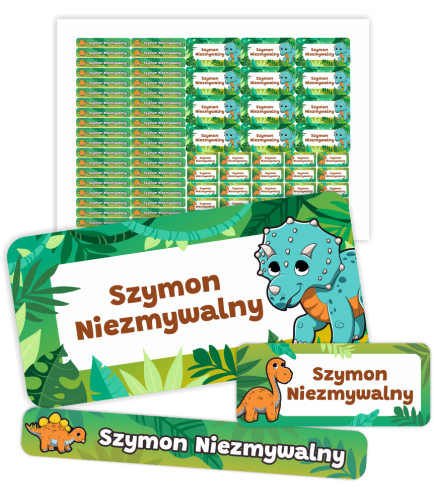 Naklejki imienne ZESTAW (wodoodporne, 70 szt.) - DINOZAURY