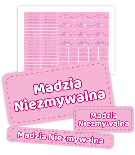 Naklejki imienne ZESTAW (wodoodporne, 70 szt.) - RÓŻOWY