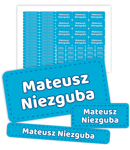 Naklejki imienne ZESTAW (wodoodporne, 70 szt.) - NIEBIESKI