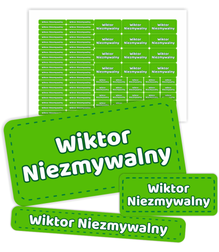 Naklejki imienne ZESTAW (wodoodporne, 70 szt.) - ZIELONY