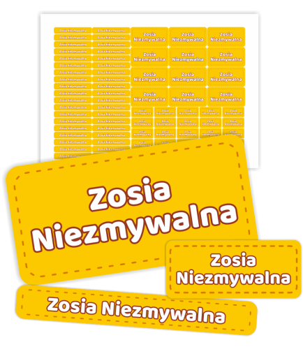 Naklejki imienne ZESTAW (wodoodporne, 70 szt.) - ŻÓŁTY