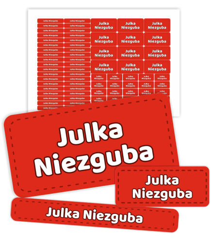 Naklejki imienne ZESTAW (wodoodporne, 70 szt.) - CZERWONY