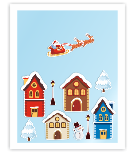 Dekoracja zimowa na okna "Zimowe Domki" (dwustronna)