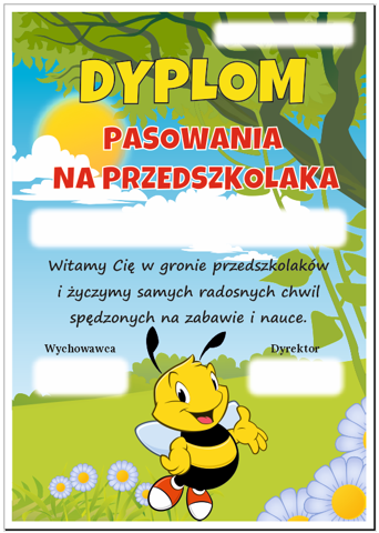 Dyplom pasowania na przedszkolaka pszczółka 