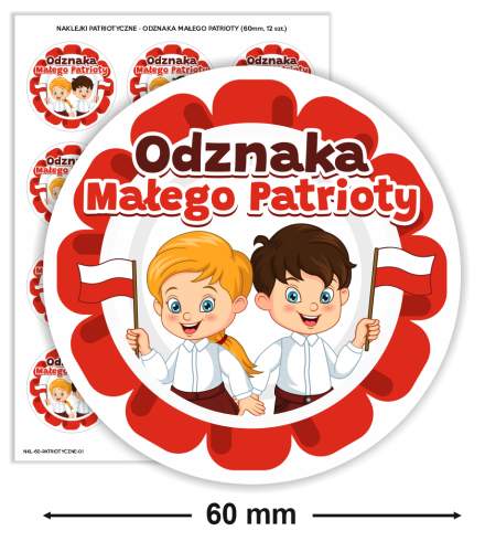 Naklejki patriotyczne: Odznaka Małego Patrioty (60mm, 12 szt.)