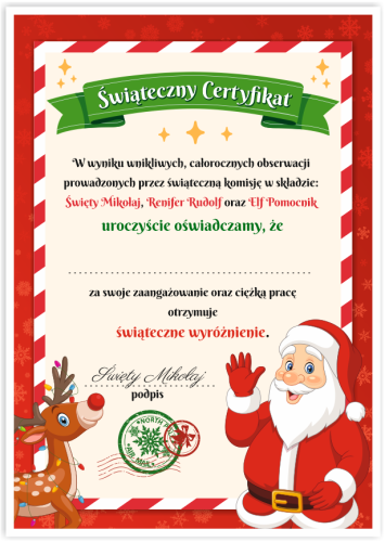 Dyplom: Świąteczny Certyfikat od Mikołaja