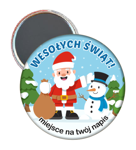 Magnes: Świąteczny (Mikołaj i Bałwanek - wzór 8) + napis