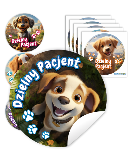 Naklejki Dzielny Pacjent w woreczkach (60mm, 90 szt.) - PIESKI - WZÓR 30