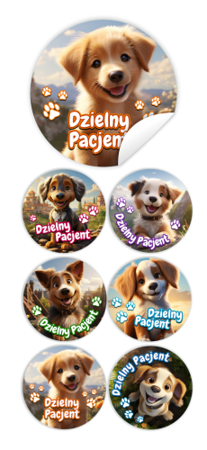 Naklejki Dzielny Pacjent w woreczkach (60mm, 90 szt.) - PIESKI - WZÓR 30