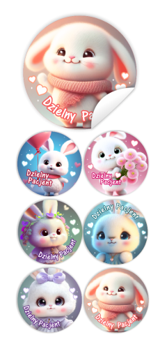 Naklejki Dzielny Pacjent w woreczkach (60mm, 90 szt.) - KRÓLICZKI - WZÓR 31