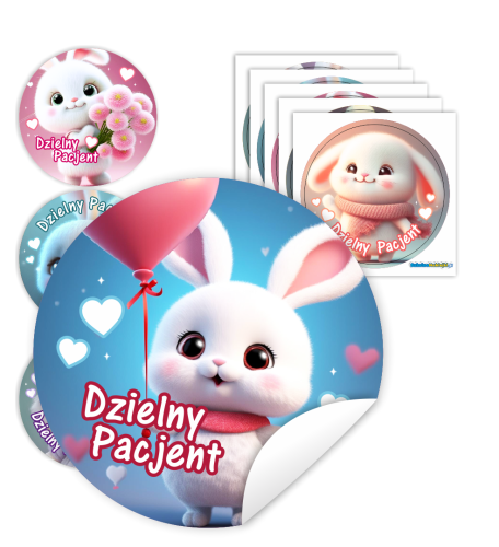 Naklejki Dzielny Pacjent w woreczkach (60mm, 90 szt.) - KRÓLICZKI - WZÓR 31