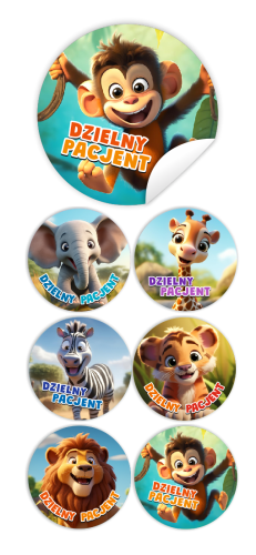 Naklejki Dzielny Pacjent w woreczkach (60mm, 90 szt.) - ZWIERZĄTKA SAFARI - WZÓR 32
