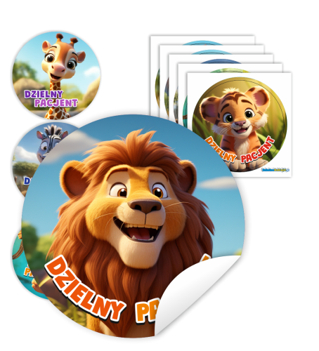Naklejki Dzielny Pacjent w woreczkach (60mm, 90 szt.) - ZWIERZĄTKA SAFARI - WZÓR 32