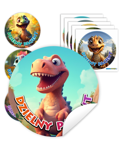 Naklejki Dzielny Pacjent w woreczkach (60mm, 90 szt.) - DINOZAURY - WZÓR 33