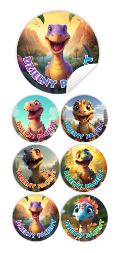 Naklejki Dzielny Pacjent w woreczkach (60mm, 90 szt.) - DINOZAURY - WZÓR 33