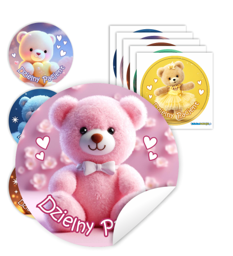 Naklejki Dzielny Pacjent w woreczkach (60mm, 90 szt.) - SŁODKIE MISIE - WZÓR 34