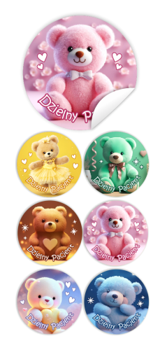 Naklejki Dzielny Pacjent w woreczkach (60mm, 90 szt.) - SŁODKIE MISIE - WZÓR 34