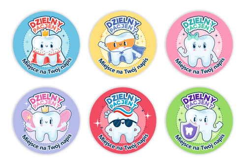 Naklejki "Dzielny Pacjent" - Ząbki (40mm, 120 szt.) + Twój napis