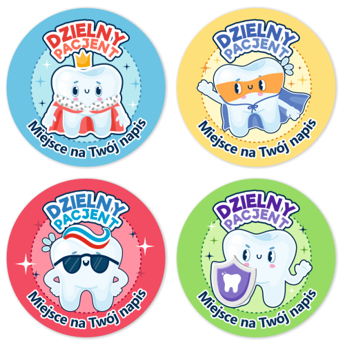 Naklejki "Dzielny Pacjent" - Ząbki (40mm, 120 szt.) + Twój napis