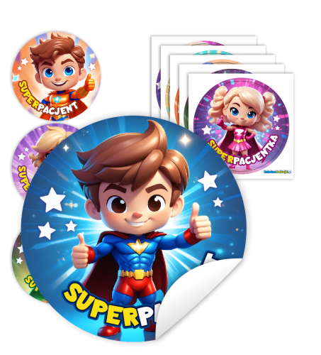 Naklejki Dzielny Pacjent w woreczkach (60mm, 90 szt.) - SUPERPACJENT - WZÓR 35