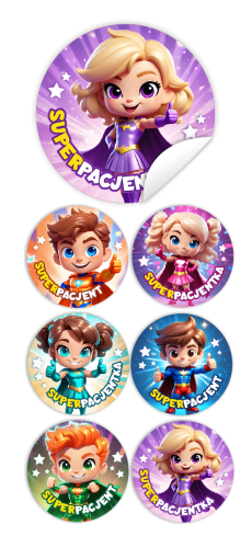 Naklejki Dzielny Pacjent w woreczkach (60mm, 90 szt.) - SUPERPACJENT - WZÓR 35