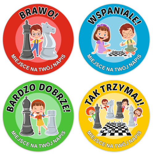 Naklejki "Szachowe Figury 3" (40mm, 120 szt.) + twój napis