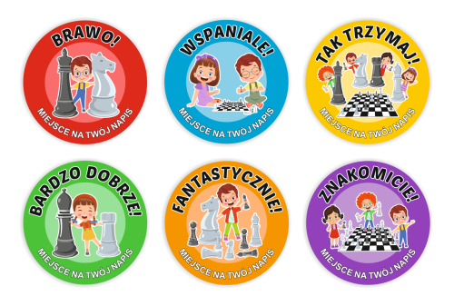 Naklejki "Szachowe Figury 3" (40mm, 120 szt.) + twój napis