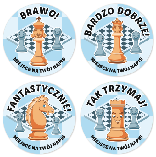 Naklejki "Szachowe Figury 4" (40mm, 120 szt.) + twój napis