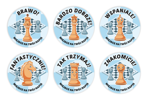 Naklejki "Szachowe Figury 4" (40mm, 120 szt.) + twój napis