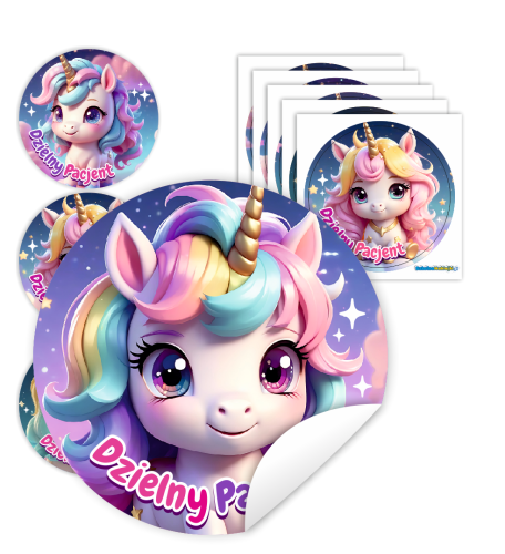 Naklejki Dzielny Pacjent w woreczkach (60mm, 90 szt.) - SŁODKIE JEDNOROŻCE - WZÓR 38