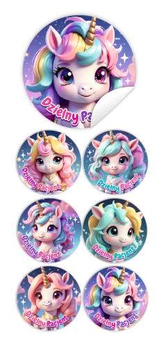 Naklejki Dzielny Pacjent w woreczkach (60mm, 90 szt.) - SŁODKIE JEDNOROŻCE - WZÓR 38