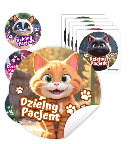 Naklejki Dzielny Pacjent w woreczkach (60mm, 90 szt.) - SŁODKIE KOTKI - WZÓR 37