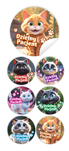 Naklejki Dzielny Pacjent w woreczkach (60mm, 90 szt.) - SŁODKIE KOTKI - WZÓR 37