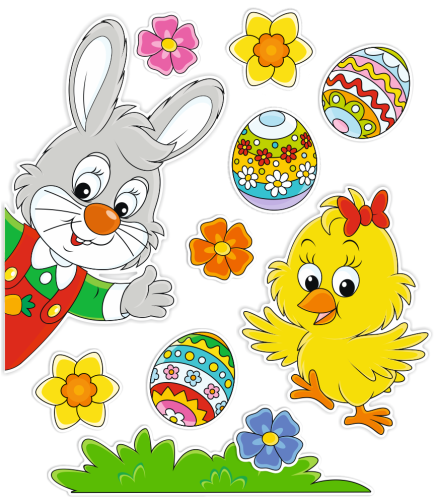 Dekoracja wielkanocna na okna - Zajączek i kurczak (~A3, dwustronna)