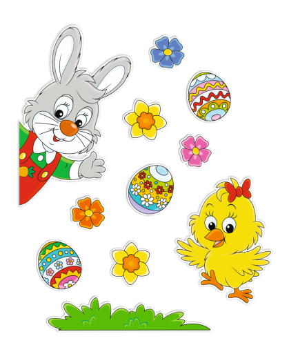 Dekoracja wielkanocna na okna - Zajączek i kurczak (~A3, dwustronna)